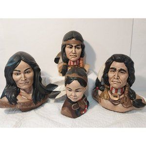 Native American Family Set of 4 Chief Women Brave Warrior & Young Girl Head Bust